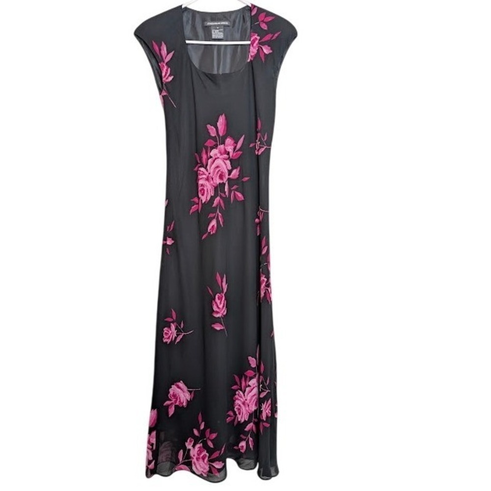 VTG‎ Jones Wear Dress Y2K 6 Maxi Gown Black Whimsigoth Floral Fairy Prom Grunge